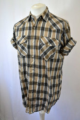 Vintage 90s beige blue grey check shirt by Cherokee size medium oversized fit